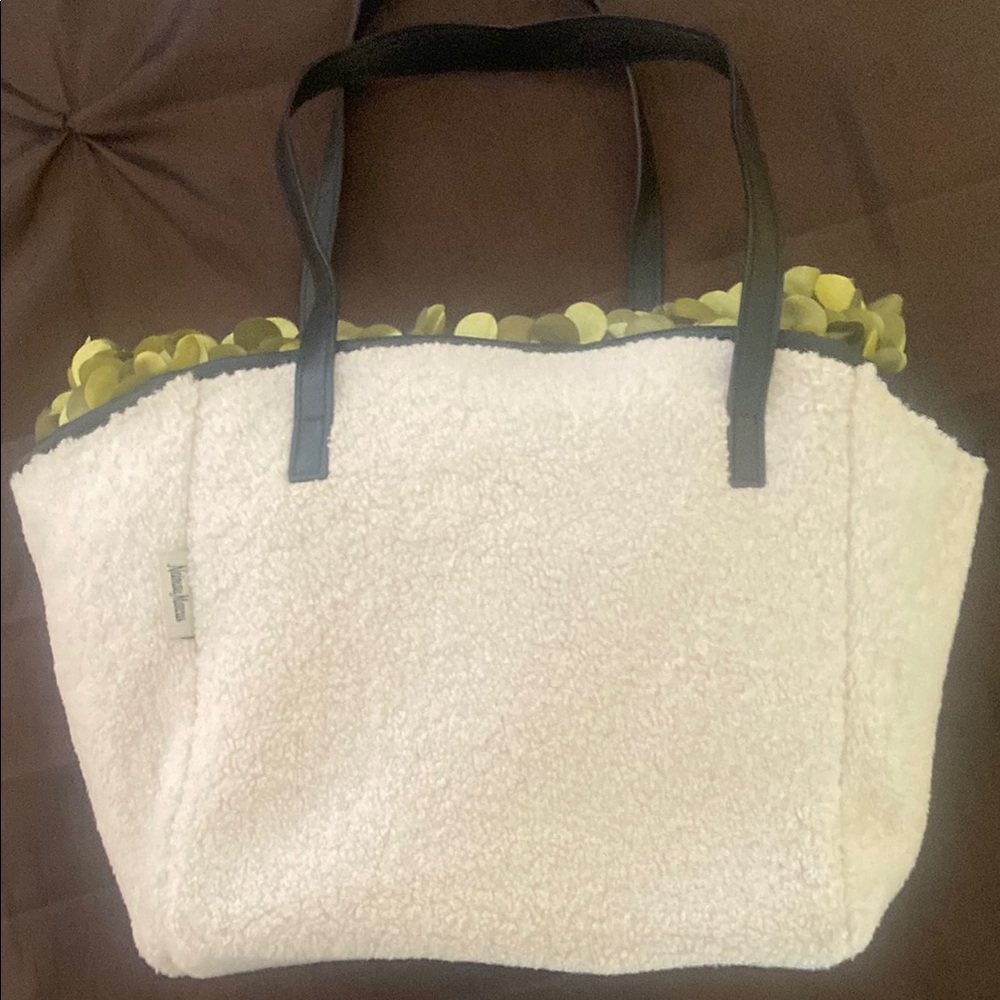 Neiman Marcus Shearling Tote Bag with black trim -